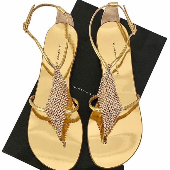 giuseppe zanotti NIB gold leather & crystal sandal - Picture 13 of 14